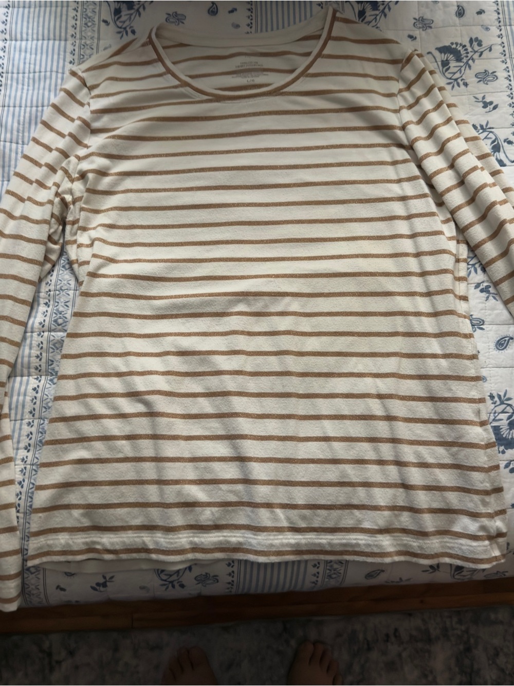 Banana Republic Factory Cream and Tan Striped Long Sleeve Top